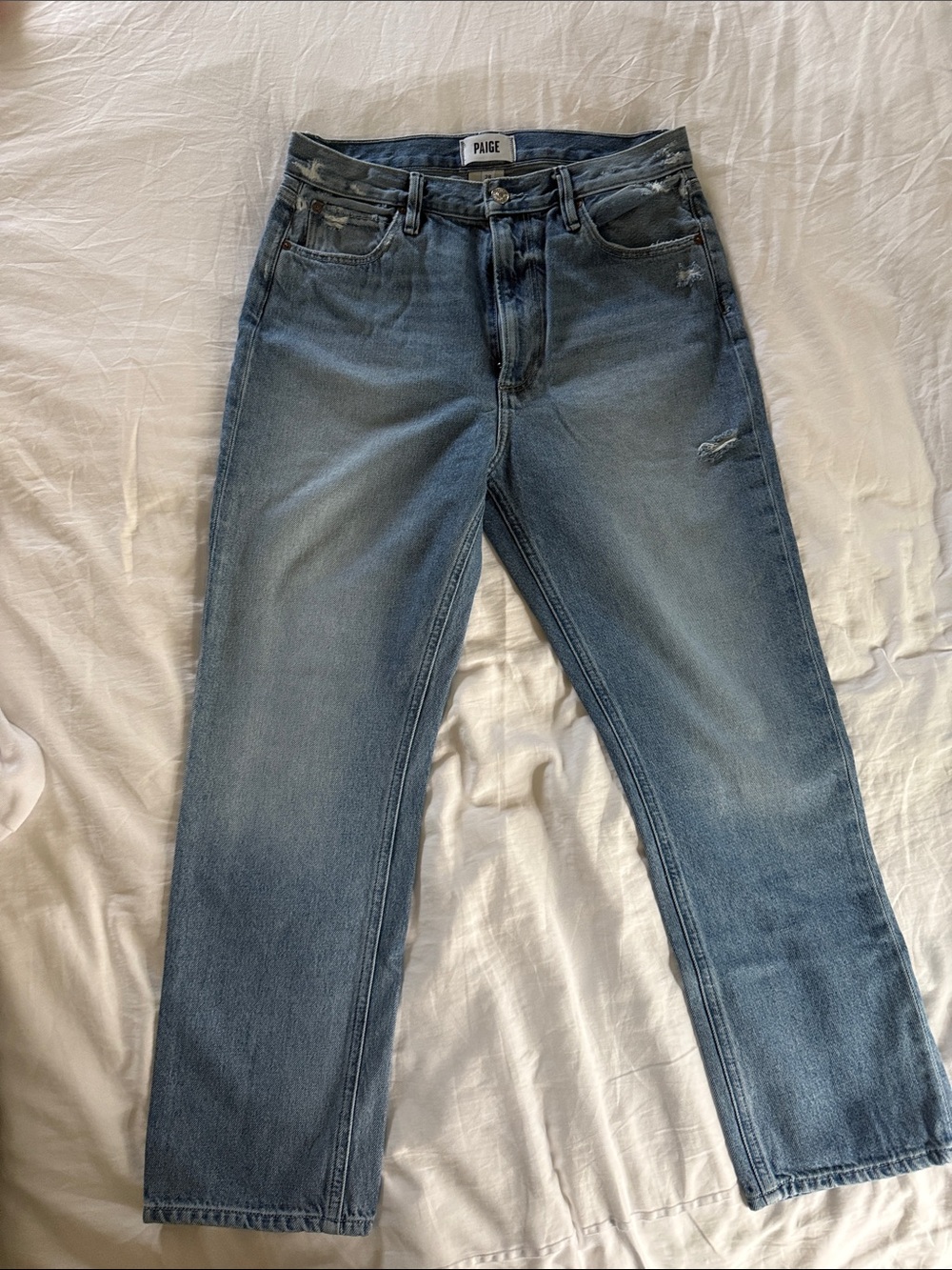 PAIGE women’s Billy crop light Blue distressed jeans with high waist